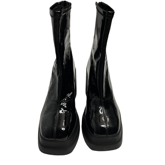 Free People Double Stack Black Patent Leather Platform Boots Size EU 39.5 NWOB - Picture 9 of 11